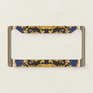 Bandana Print: Black Blue Gold. License Plate Frame