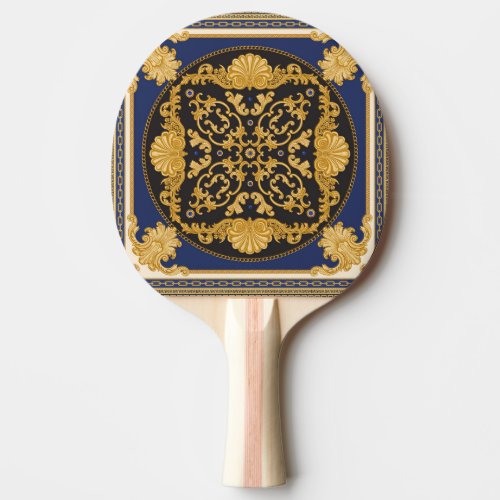 Bandana Print Black Blue Gold Ping Pong Paddle