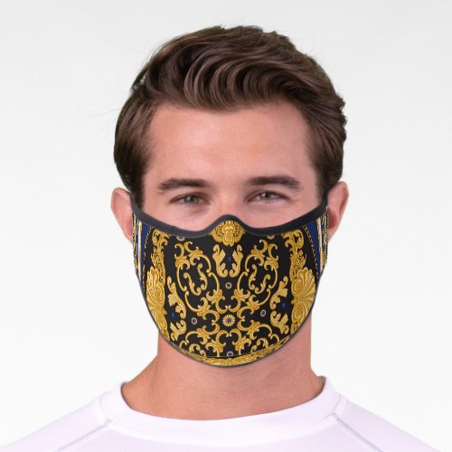 Bandana Print Black Blue Gold Premium Face Mask