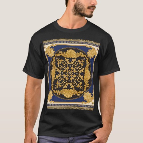 Bandana Print Black Blue Gold T_Shirt
