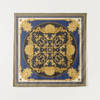 Bandana Print: Black Blue Gold. Tapestry