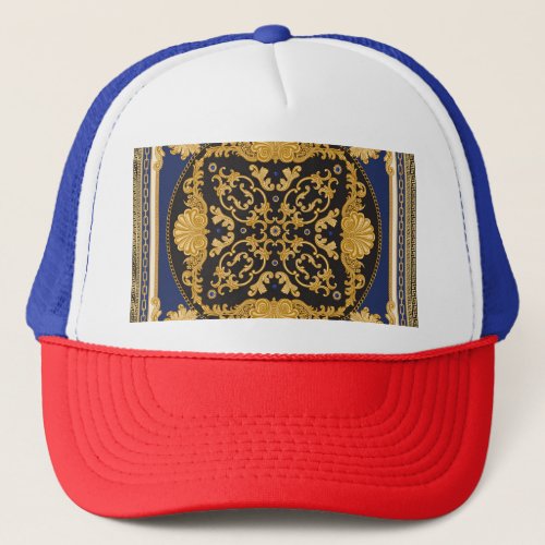 Bandana Print Black Blue Gold Trucker Hat