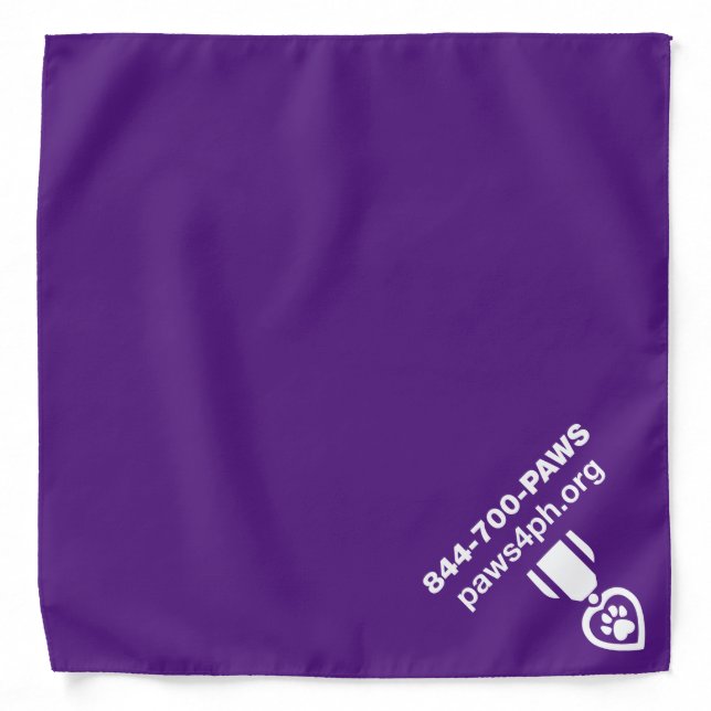 bandana - purple with white stylized medal & info (Front)