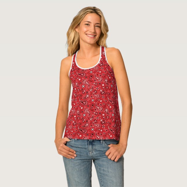 Bandana Red Paisley Tank Top (Front Full)
