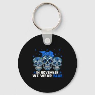 Bandana Sugar Skull In November We Wear Ribbon Blu Keychain