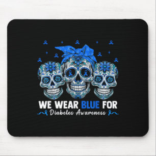 Bandana Sugar Skull We Wear Ribbon Blue For Diabet Mouse Pad