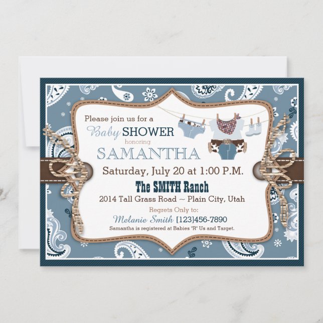 Bandanna Print Cowboy Baby Shower Invitation (Front)