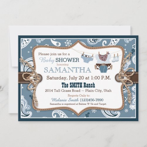 Bandanna Print Cowboy Baby Shower Invitation