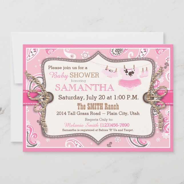Bandanna Print Cowgirl Baby Shower Invitation (Front)