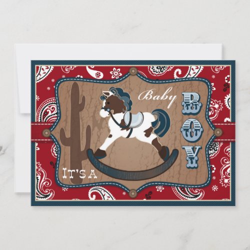 Bandanna Print  Rocking Horse Cowboy Baby Shower Invitation