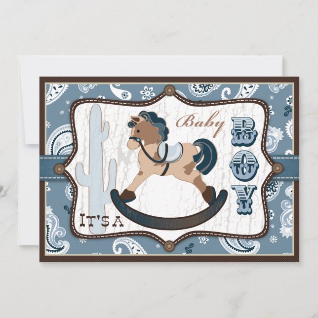 Bandanna Print & Rocking Horse Cowboy Baby Shower Invitation (Front)