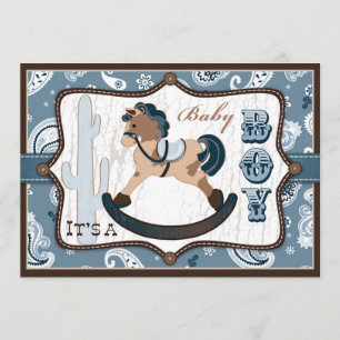 Bandanna Print & Rocking Horse Cowboy Baby Shower Invitation