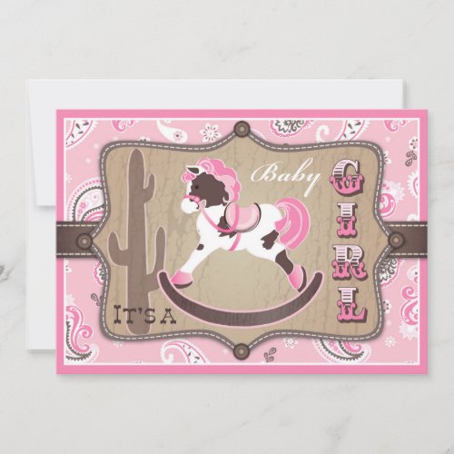 Bandanna Print  Rocking Horse Cowgirl Baby Shower Invitation
