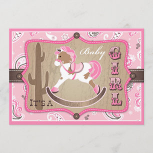 Bandanna Print & Rocking Horse Cowgirl Baby Shower Invitation