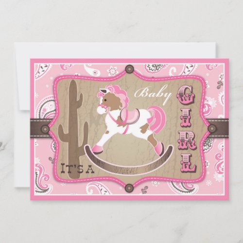 Bandanna Print  Rocking Horse Cowgirl Baby Shower Invitation