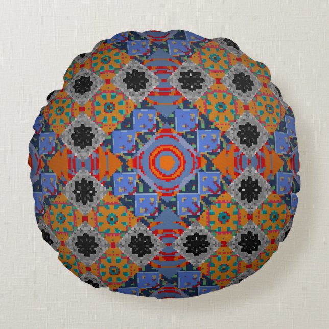 Bandanna shawl, tablecloth fabric design, silk nec round pillow (Front)