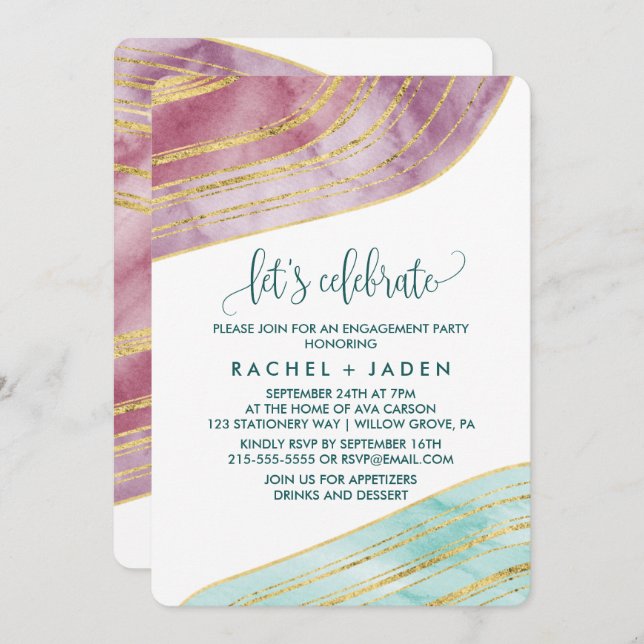 Banded Gemstone | Mauve Let's Celebrate Invitation (Front/Back)