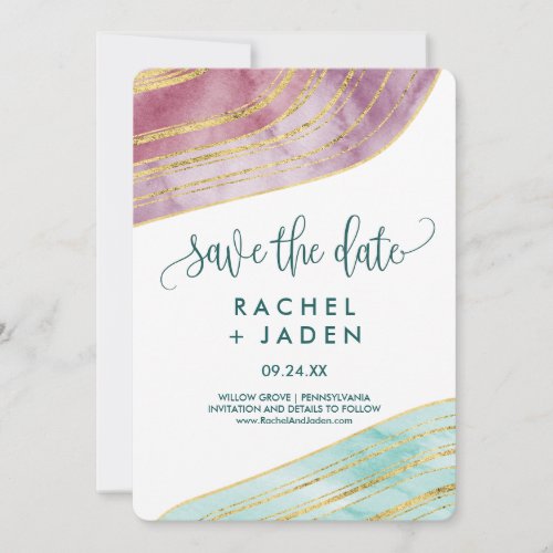 Banded Gemstone  Mauve Save the Date Card