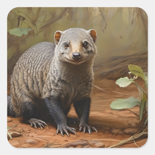 Banded Mongoose in woodland Square Sticker (Front)