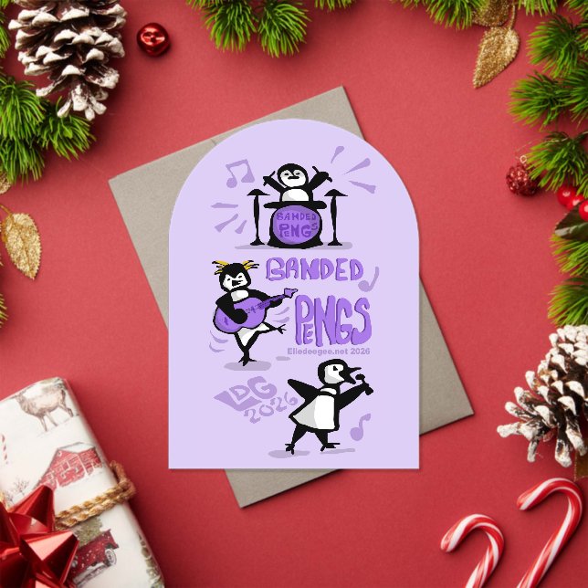 Banded Pengs Purple Card Acrylic Invitations (Insitu (Holiday))