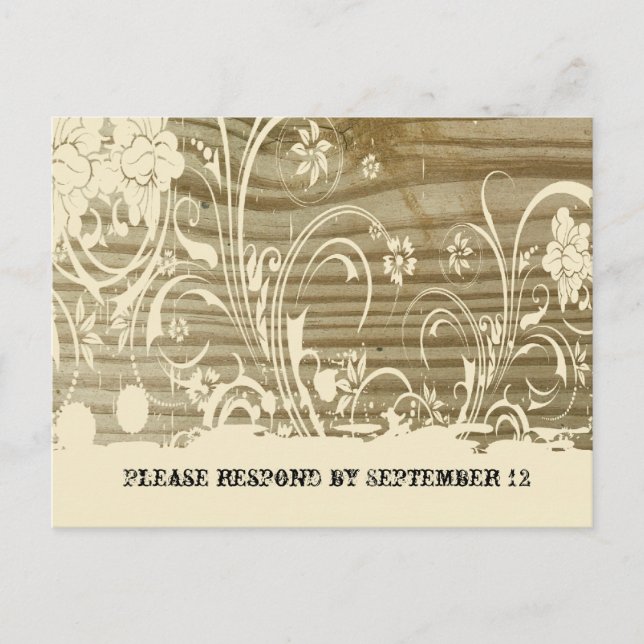 Banded Wood RSVP, cream Invitation Postcard (Front)