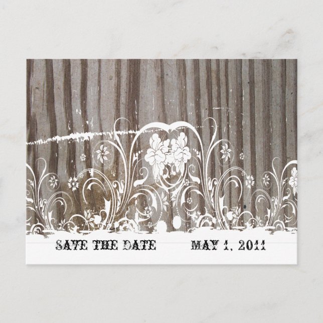 Banded Wood Save the Date Announcement Postcard (Front)