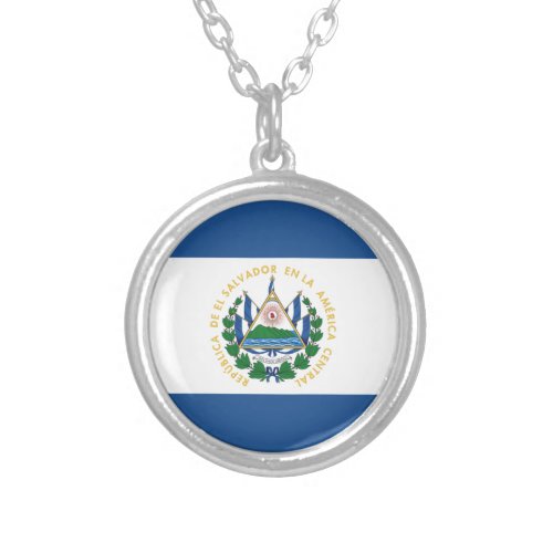 Bandera de El Salvador Silver Plated Necklace