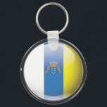 Bandera y escudo de Islas Canarias Keychain<br><div class="desc">Bandera y escudo de Islas Canarias en formato redondo y acabado con brillo pulido</div>