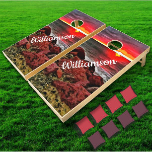 Banderas Bay Rocky Sunset 914 Fine Art Custom Cornhole Set