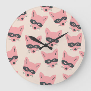 Bandit Fox Heads: Pink Beige Pattern Large Clock