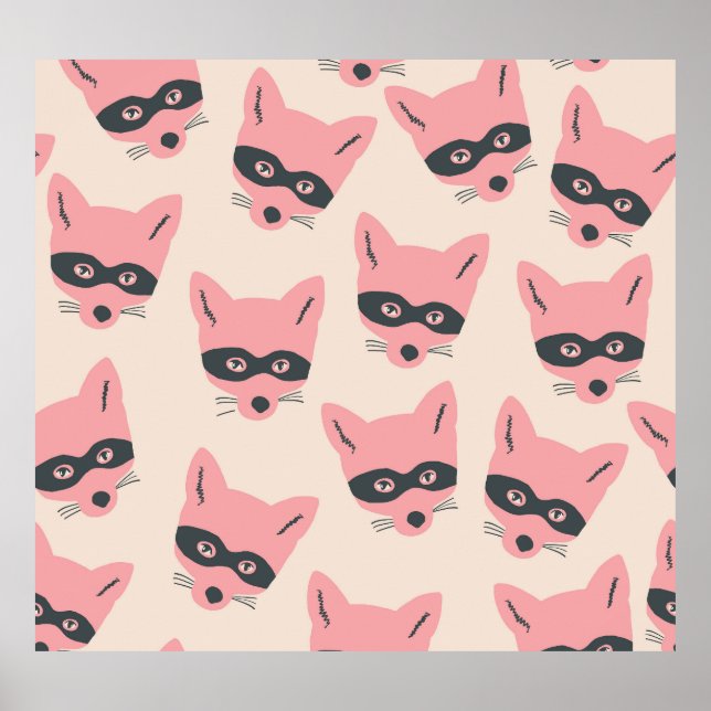 Bandit Fox Heads: Pink Beige Pattern Poster (Front)