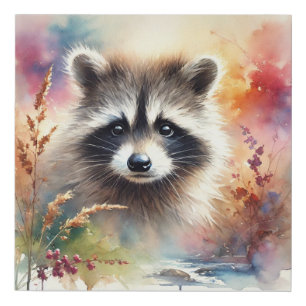 Bandit Racoon 080824AREF101 - Watercolor Faux Canvas Print