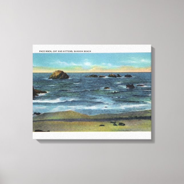 Bandon Beach View of Face Rock, Cat and Kittens Canvas Print (Front)