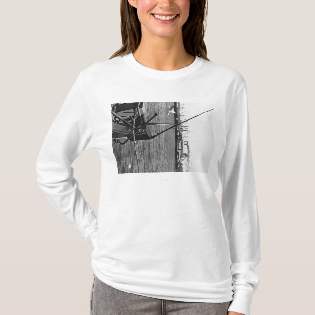 Bandon, Oregon Harbor View and Ships Photograph T-Shirt (Front)