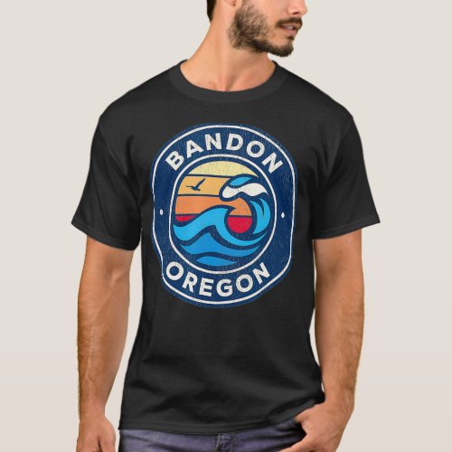 Bandon Oregon OR Vintage Nautical Waves Design T_Shirt