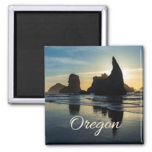 Bandon Oregon Sea Stacks Sunset Photo  Magnet