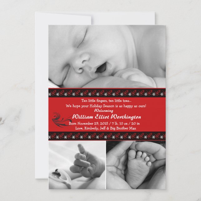 Bands of Snowflakes - Photo Holiday Card/Birth Ann (Front)