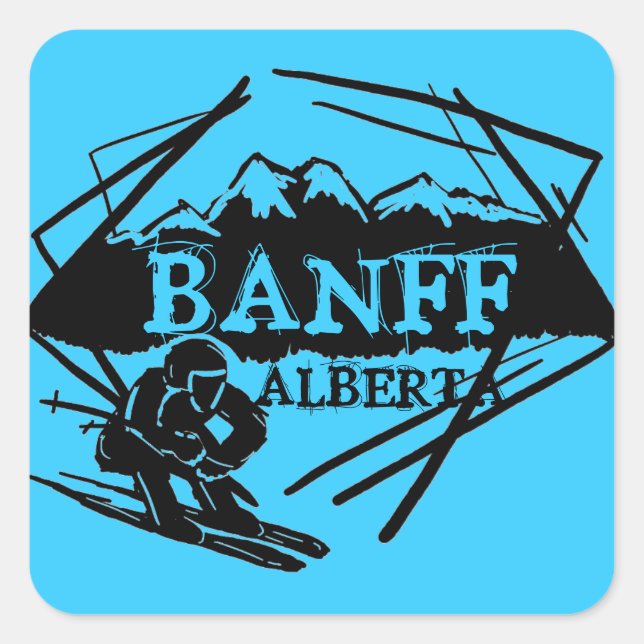 Banff Alberta Canada blue skier logo stickers (Front)