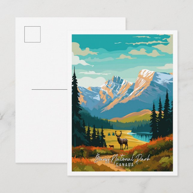 Banff Canada Art vintage travel illustration Postcard (Front/Back)