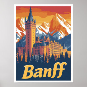Banff Canada Art Vintage Travel Illustration Poster