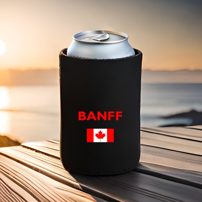Banff Canada Canadian Flag Dark Color Can Cooler (Creator Uploaded)