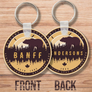 Banff Canada Rocky Mountains Vintage Camping Keychain