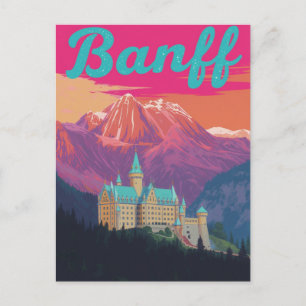 Banff Castle Mountains Retro Art Postcard