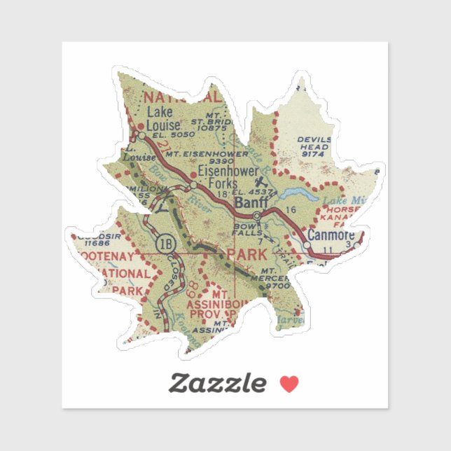 Banff National Park 50's Map Sticker (Sheet)