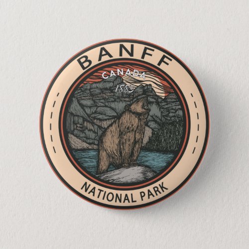 Banff National Park Canada Travel Emblem Vintage Button