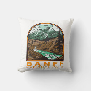 Banff National Park Canada Travel Vintage Throw Pillow
