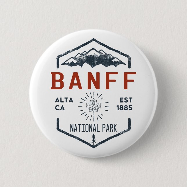Banff National Park Canada Vintage Distressed  Button (Front)