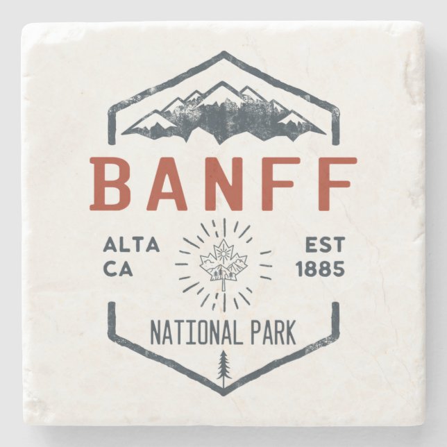 Banff National Park Canada Vintage Distressed  Stone Coaster (Front)