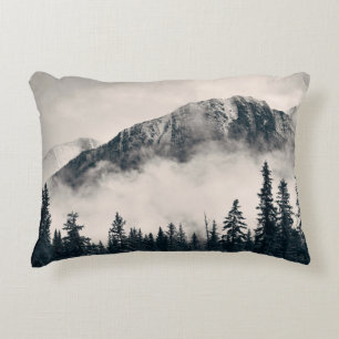 Banff national park foggy mountains and forest in  accent pillow