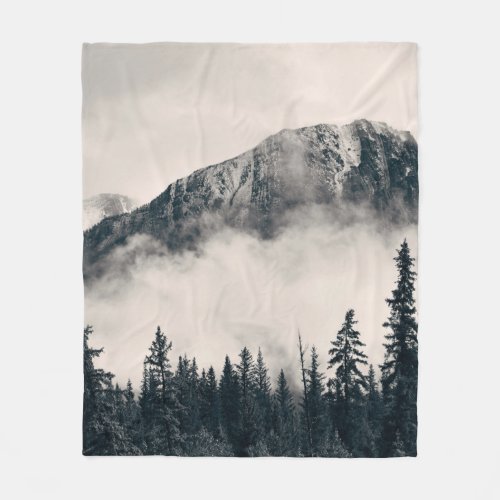 Banff national park foggy mountains and forest in  fleece blanket